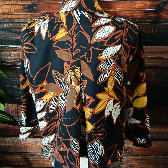 Ruby Rd Jacket Size 10 Cropped Cotton Blazer 3/4 Sleeve Urban Tribe Leaf Print - Picture 5 of 10